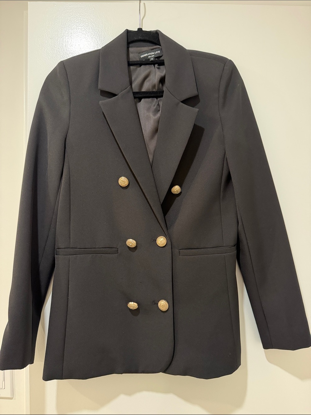 Generation Love Leighton Black Double-Breasted Blazer with Gold Buttons